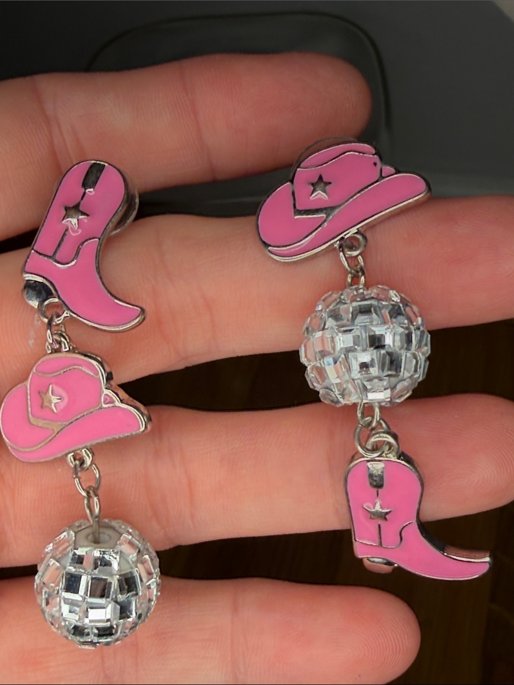 Pink Cowboy Boot & Hat Dangle Earrings - Women Accessories
